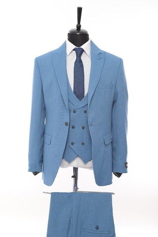 3pc Slim SKY BLUE Suit with Double Breasted Shawl Vest