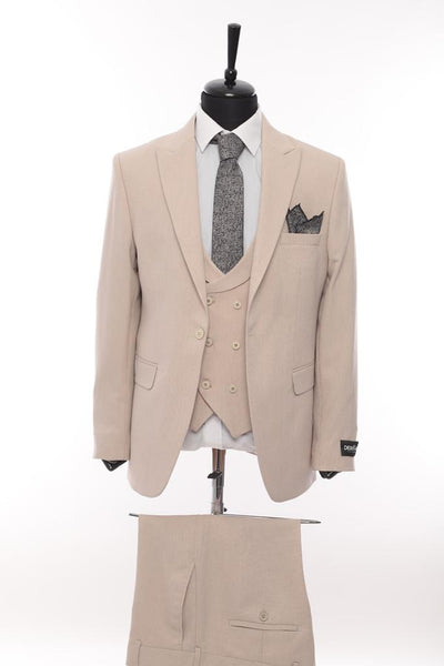 3pc Slim LT. TAN Suit with Double Breasted Shawl Vest