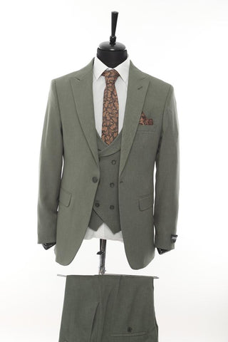 3pc Slim GREEN Suit with Double Breasted Shawl Vest