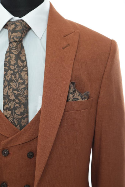 3pc Slim RUST Suit with Double Breasted Shawl Vest