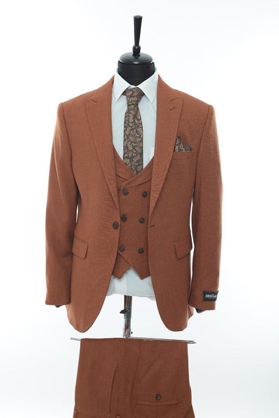 3pc Slim RUST Suit with Double Breasted Shawl Vest